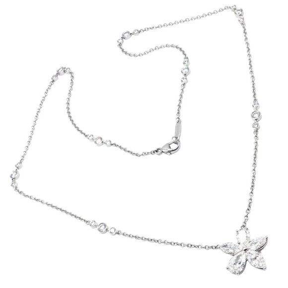 Authentic! Tiffany & Co Victoria Platinum Diamond Mixed Cluster Pendant Necklace - Picture 1 of 13